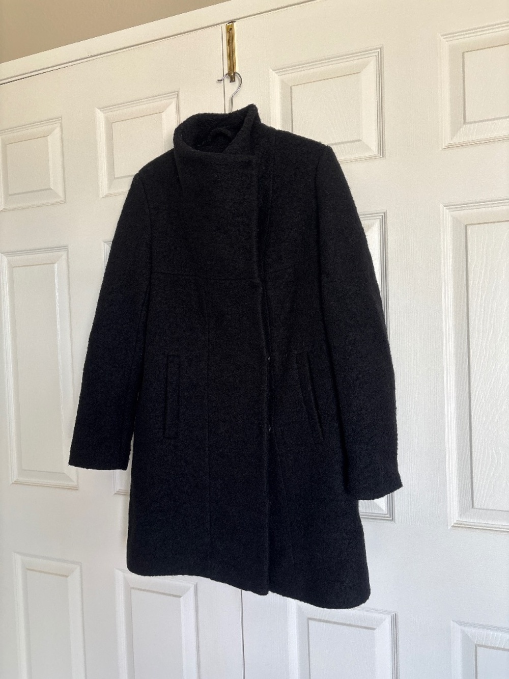Black double breasted cozy jacket knee length size